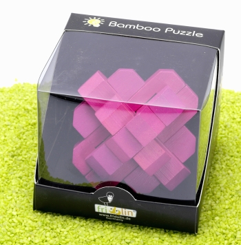 3D IQ Test Bambus Puzzle Runder Knoten magenta 9 x 8,5 x 9 cm