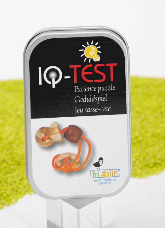 IQ Test Geduldspiel in der Dose Bambus Schnurpuzzle orange