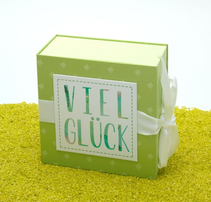 Geschenkschachtel mit Schleife - Viel Glück 13 x 13 cm